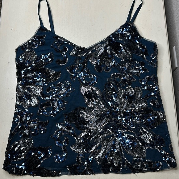 NWT WHBM Blue Sequin Flower Cami Size Small - Picture 2 of 11